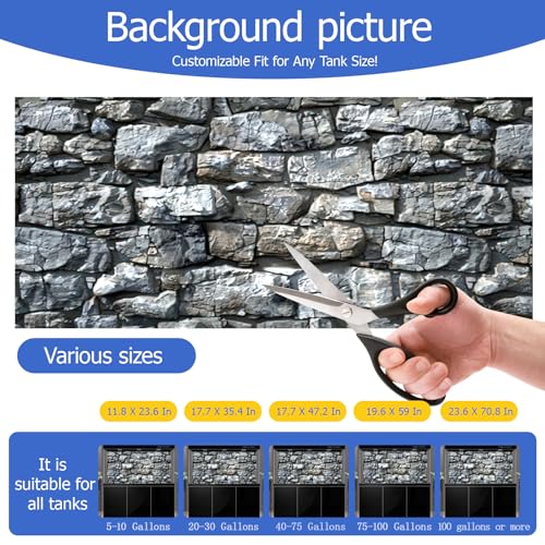 Aquarium Background & Fish Tank Background – Ultra HD Static Cling, Tape-Free, Realistic Rock Wall Design for Professional Aquarium Decorations 17.7 X 35.4 Inches - color: Gray Rock, size: 17.7 X 35.4 Inches