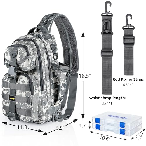 PLUSINNO Fishing Backpack Tackle Bag, Water-Resistant Backpack with Rod Holder, Ideal Gifts for Men - color: Acu Backpack With 4 Boxes