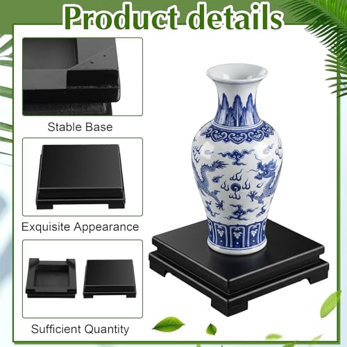 2 Pcs Square Wooden Display Stand, 6.9" x 6.7" x 2" Wood Display Base Square Vase Riser Teapot Aquarium Lamp Base Home Decoration