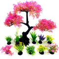 Artificial Aquarium Plants, Fish Tank Decorations, 10 Pcs Cherry Blossom Aquarium Fish Tank Simulation Aquatic Grass Plastic Grass Pine Tree Combination(Pink)