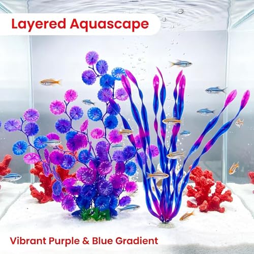 LIYAOLI Silk Aquarium Plants Decorations 12 Inch 2 Pack – Realistic Artificial Fake Plants for Betta Fish Tank Decor Accessories (2Pack-Purple) - color: 2pack-purple