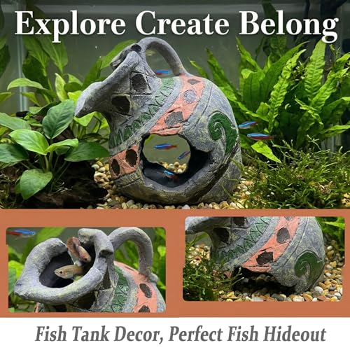 Fish Tank Aquarium Decor Cave Decorations – Resin Broken Jug Hide Ornament for Betta Goldfish Shrimp, Large Artificial Rock House Hideout for Aquariums Habitat - color: Broken Jug