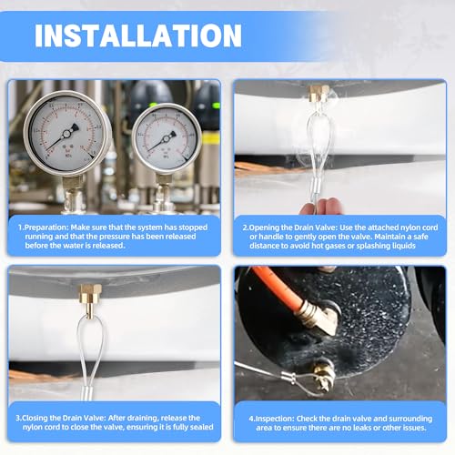1/4” Air Compressor Drain Valve with 60” Cable(5FT), Dazakoot Air Tank Drain valve Plug for Semi Truck, Replace for Haldex 12105-8PCS - style: 8 pcs