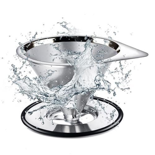 LHS Pour Over Coffee Dripper Stainless Steel Coffee Filter Metal Cone Filter Paperless Reusable Coffee Filter Single Cup Coffee Maker 1-2 Cup With Non-slip Cup Stand and Cleaning Brush - color: single mesh 1-2 cups Silver