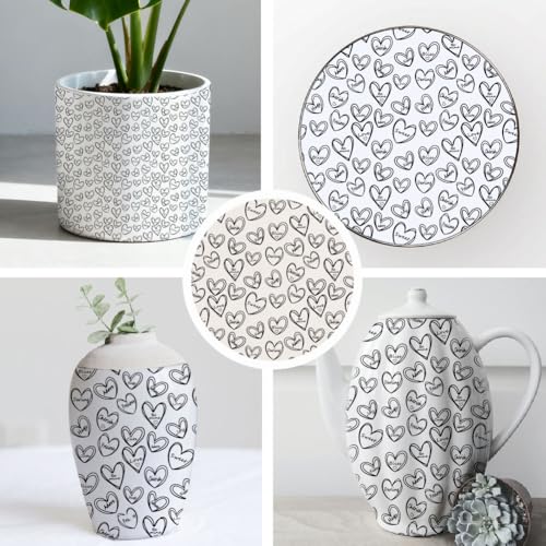 SUPERDANT 4PCS Heart Shape Underglaze Paper Transfer Love Joy Text Transfer Papers for Clay Ceramic Porcelain Under Glaze Transfers for Pottery Enamel Decals Black Underglaze Decal Handcrafted Gifts - style: Little Heart Pattern