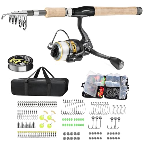 Carbon Fiber Fishing Pole Combo Set - 2.1m/6.89ft Spinning Reel, 145pcs Accessories Kit for Saltwater & Freshwater Fishing