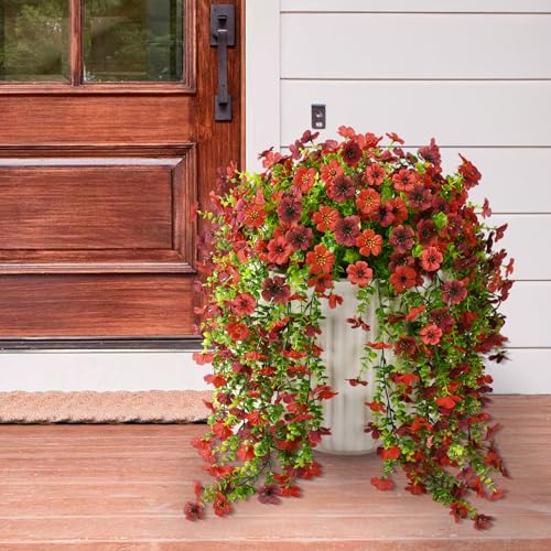 ZFProcess Artificial Hanging Flowers Plants for Outdoor Spring Decoration, 2PCS Faux Silk Daisy UV Resistant Look Real for Outside Home Indoor Planter Porch Garden Yard Decor(Red Brown) - color: A Red Brown