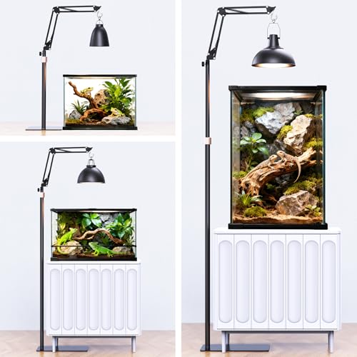 Reptile Lamp Stand Reptile Light Stand, Freely Adjustable Height (15.7inch to 74.4inch) with 360° Adjustable Swing Arm, Heat Lamp Holder for Bearded Dragon Turtles Snake and Chicks