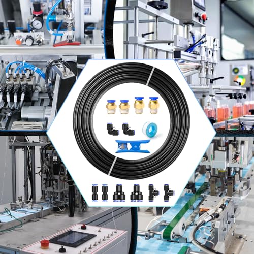 mxuteuk 5/16" Air Line Tubing Kit,5/16 Inch(8mm) OD x 32.8 Feet(10 Meter) Polyurethane PU Tube and 5/16 Inch OD Push to Connect Fittings - style: 5/16" OD Hose