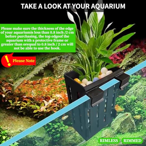 2 PCS Aquarium Plant Holder Top Hanging Fish Tank Plant Pot Aquarium Planter Cups for Water Feature Decoration - color: Rectangular - Black