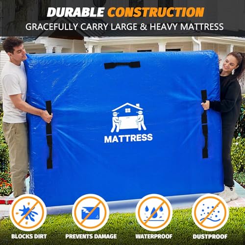 BETU Mattress Bags for Moving, Mattress Protector Waterproof Mattress Cover Queen Size Storage Bags with 8 Heavy-Duty Handles and Zipper for Bed Extra Thick Large Reusable (82"x62"x15" Blue) - color: Blue, size: Queen 1 Pack (82"x 62"x15")