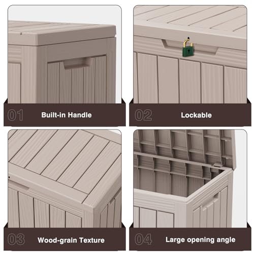 ROJIK Outdoor Storage Housing Deck Box - Waterproof Patio Furniture, Garden Tools, Cushions, Pool Accessories Storage Bench with Lockable Lid and Side Handles (Grey, 45 Gal) - color: Grey, size: 45 Gallon