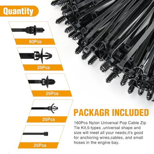 GOOACC Push Mount Cable Zip Ties Heavy Duty Nylon Push Mount 5 Most Popular Sizes Self Locking Cable Strap Assortment for Indoor Outdoor Wire Tying Construction Auto ect -160 Pcs - color: 160pcs Push Mount Cable Zip Tie-5 Sizes