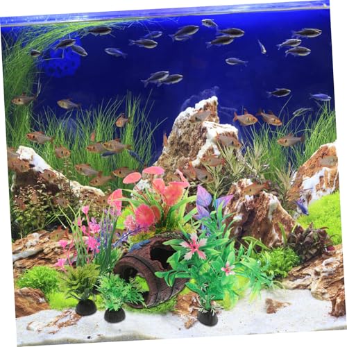Toyvian 9pcs Broken Barrel Fish Tanks Decor Artificial Plants Aquarium Accessories Fish Tank Ornaments for Betta Cave Hide Aquarium Decorations