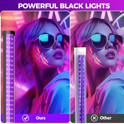 72W Black Light Bar - Upgraded 4ft Blacklight Bar 395nm to 405nm LED Black Lights Premium Floor Stand UV Light Bar with 6ft Cord, Plug, Switch for Glow Party, Halloween (2 Pack)