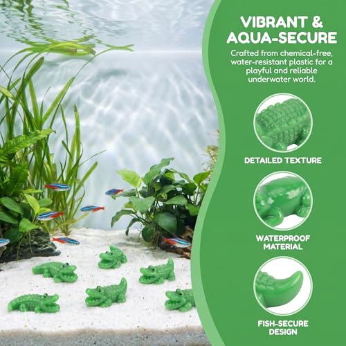COMINGOIN Alligator Resin Aquarium Ornament, Small Reptile Figurine for Fish Tank Landscaping Decor, Aquascape Tank Accessory, Green Resin Terrarium Decorations（Fierce ） - style: Fierce