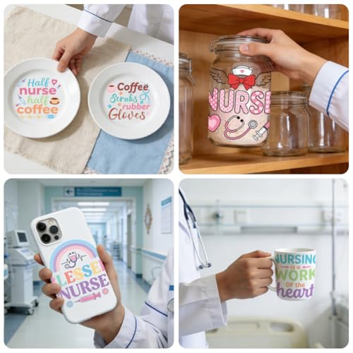 Peacoblue 18 Sheets Rub on Transfers for Crafts, Nurses' Day Text 3.6"x3.9" UV DTF Cup Wraps Waterproof Cold Transfers Stickers for Wood Glass Metal Cup Tumblers Mirrors Mugs Home Decor - style: Nurses' Day Text