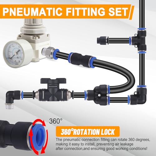 205 PCS Quick Connect Air Hose Fittings with 4 Rolls 50FT 1/8" 1/4" 3/8" 1/2" DOT Air Lines Kit Pneumatic Air Line Quick Connect Quick Release Fitting and Tubing Kit