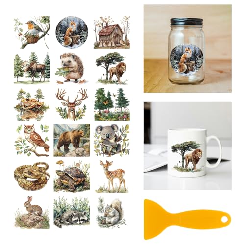 GLOBLELAND 18 Sheets Forest Animals Rub on Transfer 3.9x3.6inch Colorful Deer Lion Sloth Owl Home Decals Rabbit Squirrel Cup Transfer Decals for Furniture Vase Glass Art Crafts Decorations - style: Forest Animal