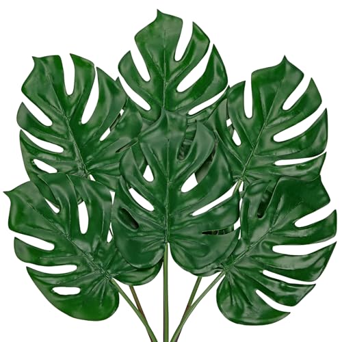 6 Pack Artificial Monstera Leaves with Long Stem for Vase - Fake Tropical Plants Palm Leaves Realistic Philo Turtle Leaves for Home Wedding Party Decor - Small - color: Small Monstera#pe 6pcs