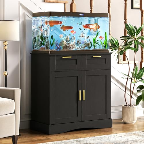 20 Gallon Fish Tank Stand, with Storage Cabinet and 2 Drawers Fish Tank Stand, Fish Tank Accessories Storage, for 20-29 Gallon Aquarium Stands PTBX01BK (Black, 30.71'' x 15.75'') - color: Black, size: 20-29 Gallon