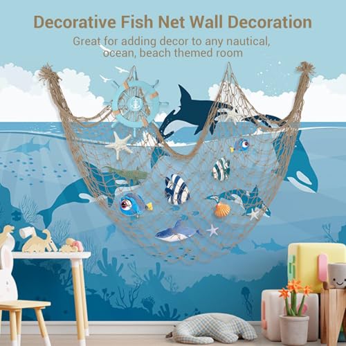 10x5 Feet X-Large Fishing Net Decor for Party - 2 Pack Brown Fish Net Decorations Under The Sea Hawaiian Pirate Beach Party Decorations, 3mm Cotton Fishnet Ocean Nautical Themed Wall Table Decor - color: Caramel, size: X-Large - 2 Pack