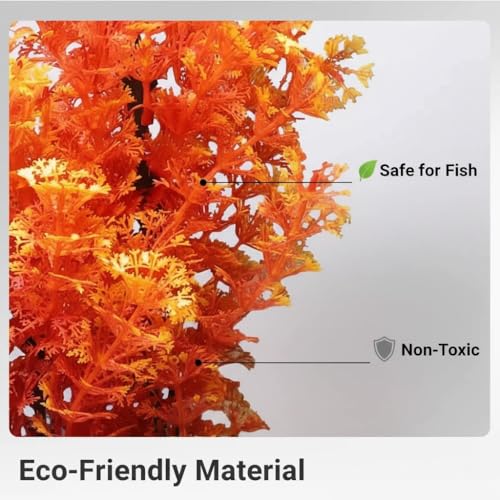 Mipukbay Orange Aquarium Plants - Artificial Plastic Fish Tank Decor, Realistic Ornament Safe for Fish & Shrimp, Low-Maintenance Aquascaping Plants for Freshwater/Saltwater Tank Landscaping - color: Orange-1