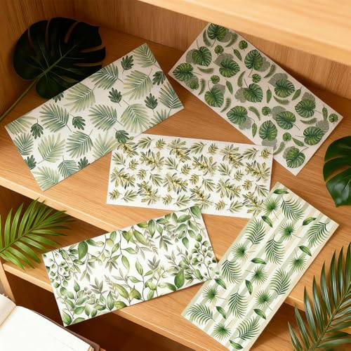 10 Sheets Plants UV DTF Cup Wraps for 16OZ Glass, 4.3 x 9.4 Inch Green Leaves UV DTF Transfer Stickers Waterproof Rub on Transfer Decals for Glass Bottle Vase Furniture Crafts - style: Green Plants