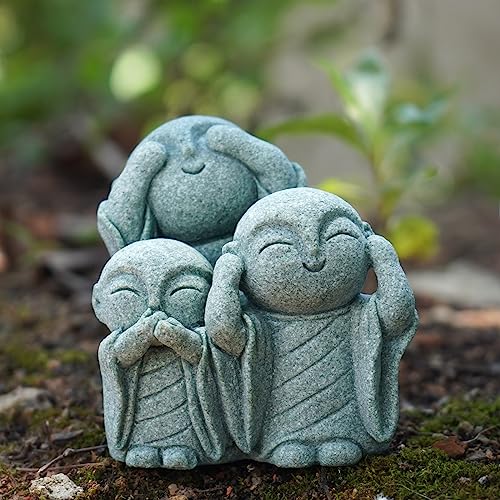 OwMell Japanese Jizo Monk Statue, Buddha Jizo Figurine Memorial Aquarium Statue Ornament - No Evil - color: No Evil