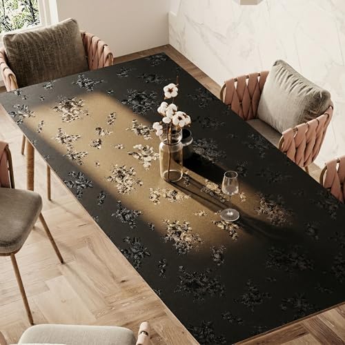 Floral Table Cover Protector Table Craft Mat, 36 x 72 Inch Upgraded 2.0mm Thick, Floral PVC Table Top Protector for Dining Room, Waterproof Black Desk Pad Mat, Easy to Wipe & Cut - size: 72" x 36" (Rectangular)