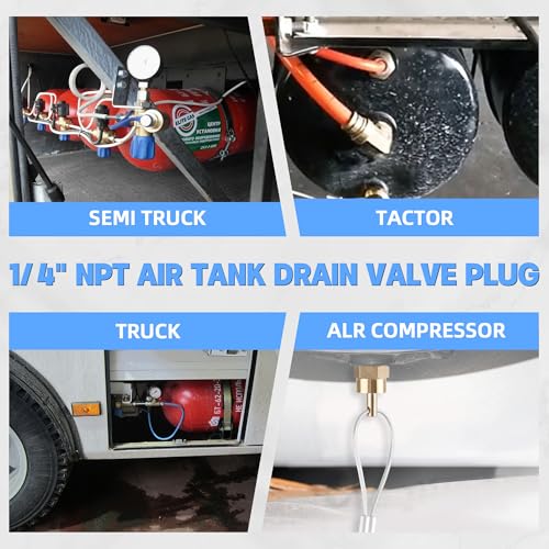 1/4” Air Compressor Drain Valve with 60” Cable(5FT), Dazakoot Air Tank Drain valve Plug for Semi Truck, Replace for Haldex 12105-8PCS - style: 8 pcs