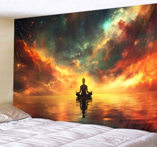 WODEJIA Meditation Yoga Tapestry, Galaxy Nebula Ocean Sunset Wall Hanging Tapestry, Spiritual Zen Large Wall Art for Bedroom Living Room Dorm Home Decor （79"x59"inches） - color: Meditation, size: 79"L x 59"W