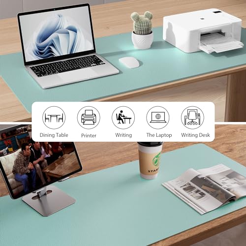 Aothia Leather Desk Pad Protector, Mouse Pad, Office Desk Mat, Non-Slip PU Leather Desk Blotter, Laptop Desk Pad, Waterproof Desk Writing Pad for Office and Home (23.6" x 13.7", Light Blue) - color: Light Blue, size: 23.6" x 13.7"