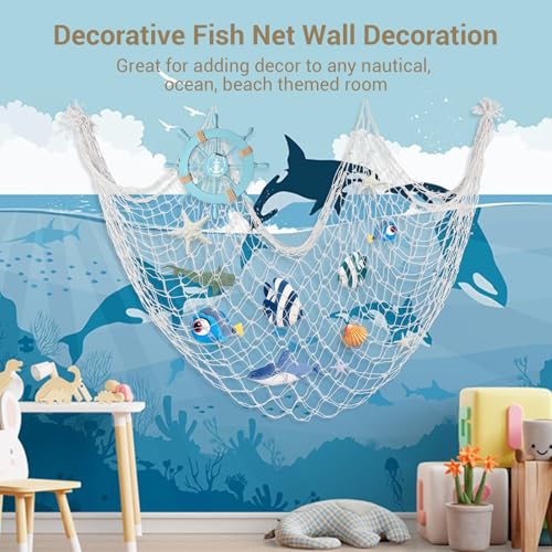 2 Pack Decoractive Fishing Net 80x40 Inch, 3mm Off White Natural Cotton Large Picture Wall Hanging Fish Net, Halloween Party Decorations Fishnet for Tropical Nautical Pirate Beach Mermaid Themed Party - color: White, size: Large - 2 Pack