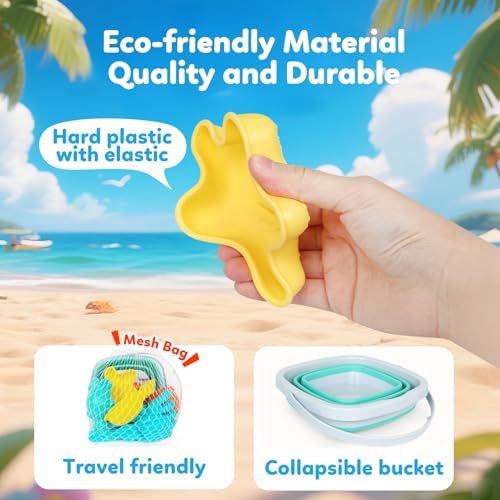 GKDOMS Kids Beach Toys Set with Collapsible Bucket, Sand Molds, Sand Rake and Shovel, Travel Sand Toys Sandplayset for Ages 2-6 (Single Multi) - color: Single Multi