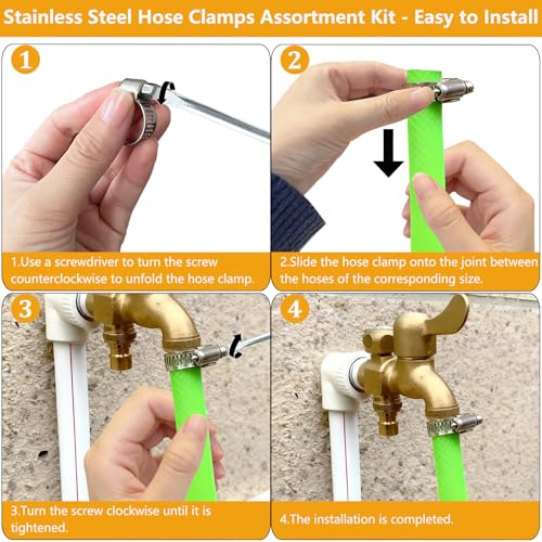 25 Pack Stainless Steel Hose Clamps Assortment Kit, Adjustable 8-57mm Worm Gear Hose Clamp Heavy Duty Duct Pipe Clamp for Plumbing, Fuel Line, Radiator, Mechanical, Automotive Application, Industrial - size: 25 Pcs Kit - Hose Clamp (8-57 mm)