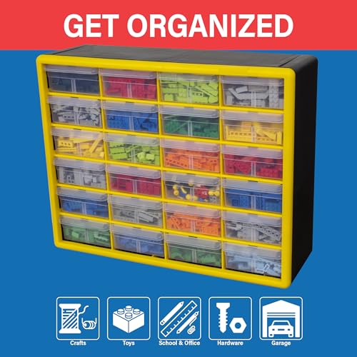 Akro-Mils 24-Drawer Plastic Drawer Storage Cabinet for Garage Organization, Bead Organizer, Building Bricks Storage, Teacher Toolbox, Makeup Organizer, 20" W x 6" D x 16" H, 10124 Yellow - color: Yellow, size: 24 Drawer, style: 1 Pack
