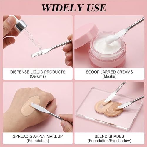 TIESOME 5 Pcs Lab Spatula, Small Stainless Steel Micro Spatula, Double Ended Mini Metal Spatulas with Square and Round Ends, Portable Makeup Mixing Tool for Cosmetics, Wax, Resin, Clay (Silver)