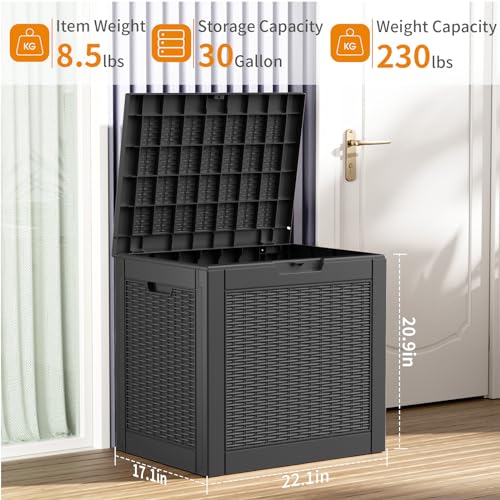 PatioZen 30 Gallon Resin Deck Box, Lockable Patio Outdoor Storage Box for Furniture, Garden Tools and Tools Storage, Waterproof Outside Storage Boxes - Black - color: Black, size: 30 Gallon