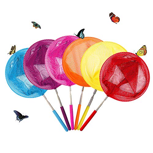 TSYAN Telescopic Butterfly Net, Perfect for Catching Bugs Insect Small Fish,Outdoor Tools Colorful Extendable up to 34" for Kids (6Pack) - color: 6 Pack