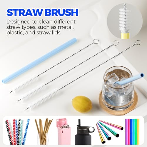 6 Pack Holikme 4 in 1 Cup Lid Cleaning Brush Set with 3 Straws, Multifunctional Bottle Brush, Silicone Cup Lid Gap Cleaner, Durable Bristle Crevice Cleaning Brush, Blue - color: Blue