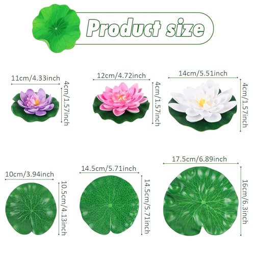 9 Pcs Artificial Floating Foam Lotus Flowers with Plastic Lotus Leaves, Artificial Lily Pads for Pond, Pond Plants Ornaments for Garden Koi Fish Pool Aquarium Pool Wedding Decor