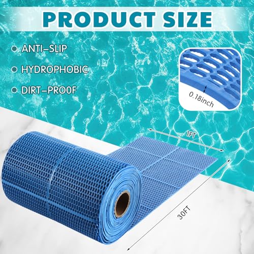 Tondiamo Pool Mat Non Slip Drainage Mats Swimming Pool Floor Deck Mats Rugs PVC Splash Mesh Hollow Doormat Roll for Outdoor Indoor Patio Restaurant Garage Kitchen Bathroom Safety(1 x 30 ft,Blue) - color: Blue, size: 1 x 30 ft
