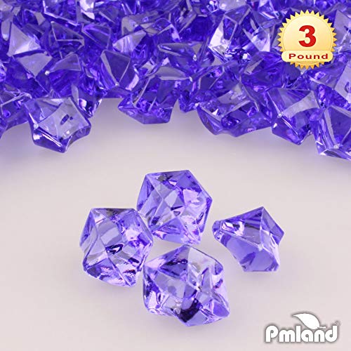 PMLAND Clear Fake Ice Rocks – 550 Pcs Large Purple Acrylic Gems Crushed Plastic Diamonds, 3 Lbs / 2.25 Quarts Bulk Vase Filler for Centerpieces Wedding Theme Décor Aquarium Table Scatter - color: Purple