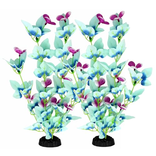 16 Inch Aquarium Fish Tank Plant Betta Fish Tank Decor,2 Pack Silk Aquarium Plants for Aquarium Decoration (White-Blue) - size: White-Blue