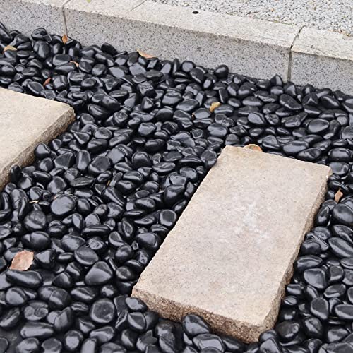 20Ib Black River Rocks for Landscaping-Polished Pebbles for Plants-Garden Decorative Stones-1-2 Large Plant Rocks,Ideal for Aquarium, Home Decor - style: 20LB, Polished Black