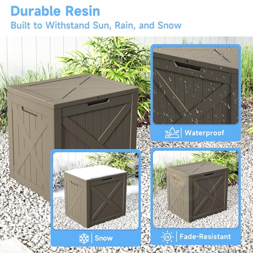 ROJIK 33 Gallon Resin Deck Box, Lockable Waterproof Weatherproof Outdoor Storage Container for Garden Tools, Cushions & Outdoor Accessories(Grey) - color: Grey, size: 33 Gallon