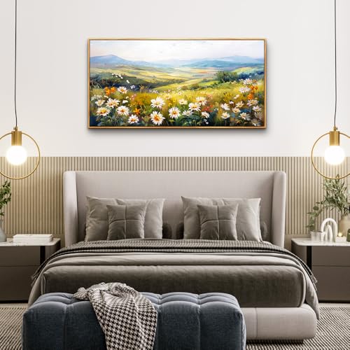 ZUITINGHUA Wood Framed Canvas Wall Art For Living Room Wall Decor For Bedroom Office Wall Decorations Pastoral Scenery Paintings Modern Flowers Pictures Artwork Room Aesthetic Home Decor 20x40 In - color: Pastoral Wood Framed 1, size: 40"L x 20"W