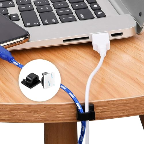 150 PCS Adhesive Cable Wire Clips Black, Outdoor Cable Management Wire Organizer Cord Holder for Under Desk, Car, Wall, TV PC Ethernet Cable (Black) - color: Black