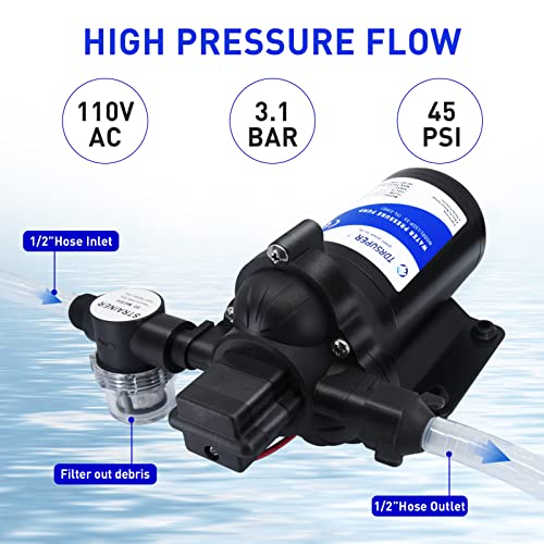 Self-Priming Water Transfer Pump 110V AC, 4GPM 45PSI High Pressure Booster Pump, Black Stainless Steel Diaphragm Garden Sprinkler Pump for Home, Kitchen, Bathroom, Marine, Yacht - style: 110V 4GPM 45PSI